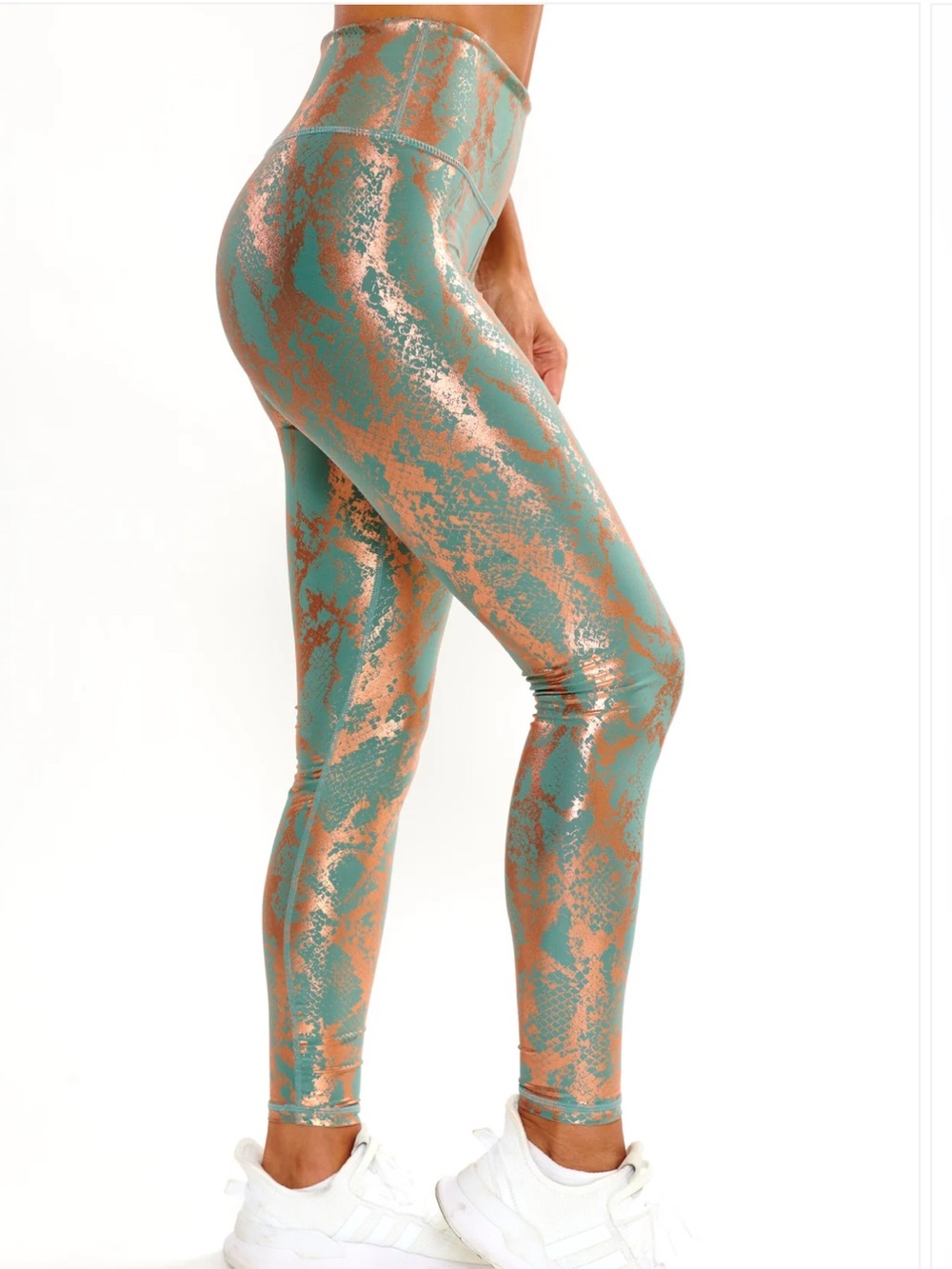 High-Rise Metallic Rose Gold & Teal Leggings